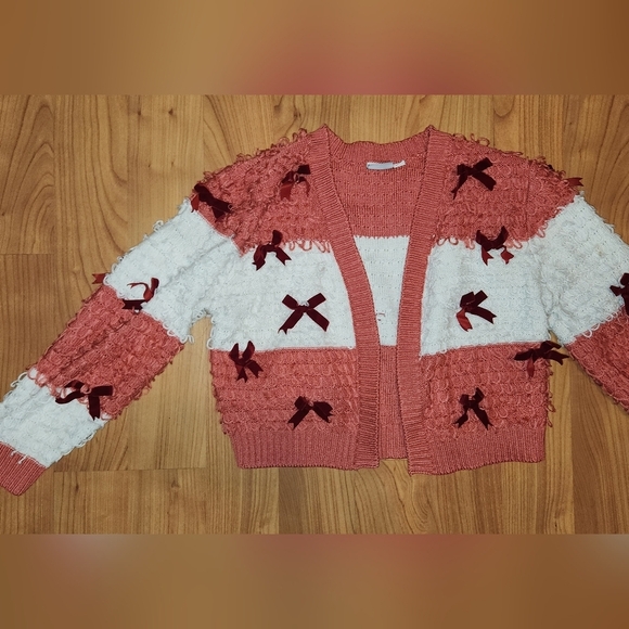 Mighty Fine Pink White Cute Cardigan Sweater with Bows || Medium GUC - Picture 12 of 12